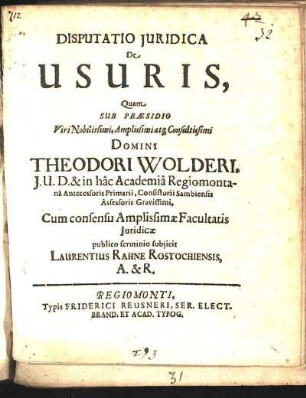 Disputatio Juridica De Usuris