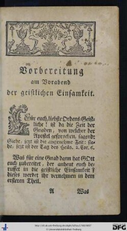 Vorbereitung an dem Vorabend der geistlichen Einsamkeit.