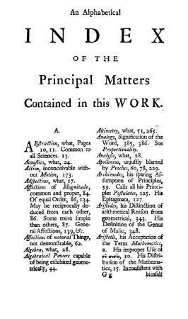 Index of the Principal Matters Contained in this Work.