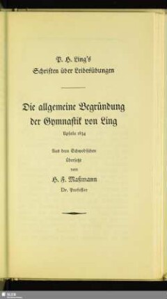 Die allgemeine Begründung der Gymnastik von Ling