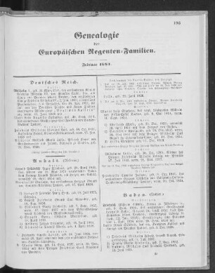 Genealogie der Europäischen Regenten-Familien. Februar 1881.