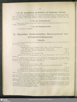 D. Stipendien, Studienbeihilfen, Bücherprämien und Schulgeldermässigungen