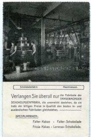 Werbung der Tangermünder Schokoladenfabrik