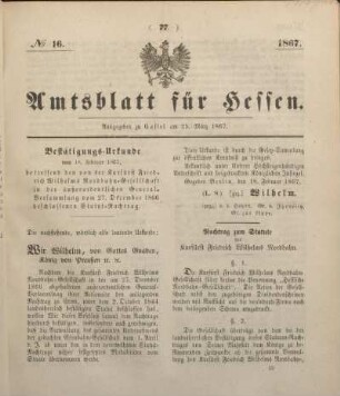 № 16. Ausgegeben zu Cassel am 25. März 1867.