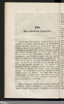 III. Vom urchristlichen Zungenreden