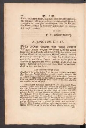 Adjunctum Nro IX. Von Gottes Gnaden Wir Joseph Clement ...