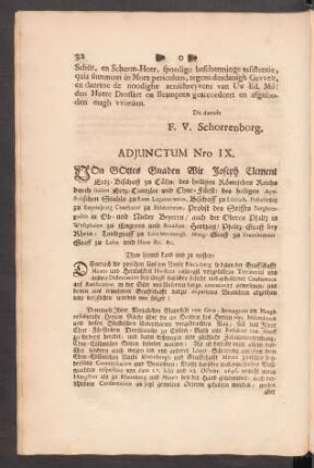 Adjunctum Nro IX. Von Gottes Gnaden Wir Joseph Clement ...