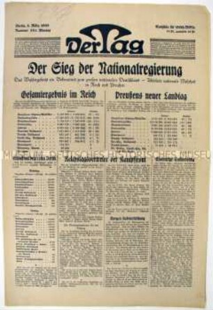 Berliner Tageszeitung "Der Tag" u.a. mit dem Ergebnis der Reichstagswahl vom 5. März