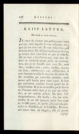 LXIIIe Lettre. Mercredi à trois heures.