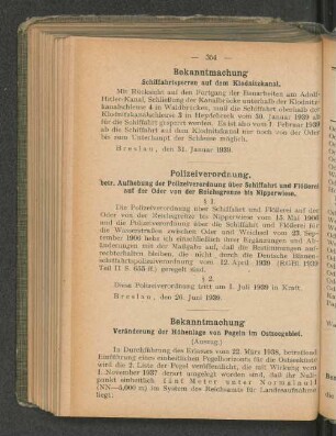 Bekanntmachung Veränderung der Höhenlage von Pegeln im Ostseegebiet. (Auszug.)