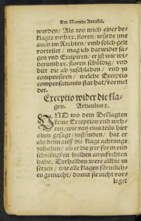 Exceptio wider die klagen. Articulus x.