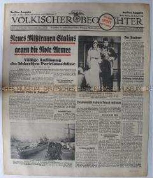 Tageszeitung "Völkischer Beobachter" u.a. über Säuberungen in der Roten Armee