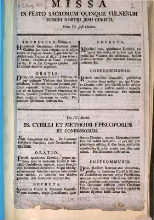 Missa In Festo Sacrorum Quinque Vulnerum Domini Nostri Jesu Christi : Feria VI. post Cineres
