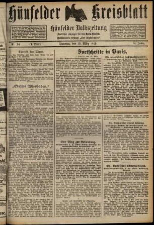 Erste Ausgabe vom Dienstag, den 19. März 1929.