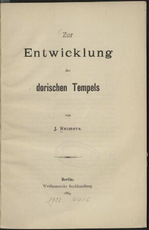Zur Entwicklung des dorischen Tempels