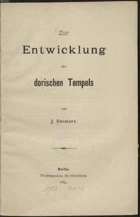 Zur Entwicklung des dorischen Tempels
