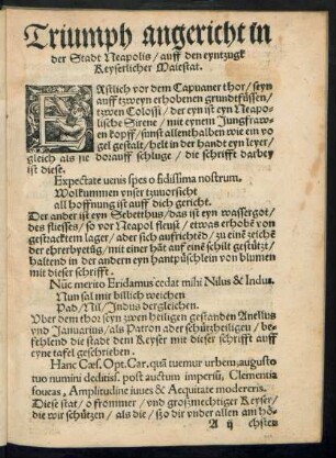 Triumph angericht in der Stadt Neapolis/ auff den eyntzugk Keyserlicher Maiestat.
