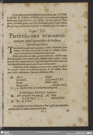 Caput XX. Particularium evacuationum per apoplegmatismos & Errbina mentionem facit