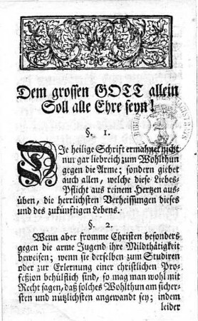 Dem grossen Gott allein Soll alle Ehre seyn!