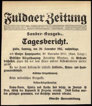 Ausgabe vom Samstag, den 20. November 1915.