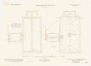 Kadettenhaus der Garnison Potsdam Ergänzungsbauten: Turnhalle: Grundriss Fundament, Dachaufsicht 1:100