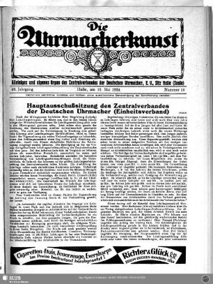 Hauptausschußsitzung des Zentralverbandes der Deutschen Uhrmacher (Einheitsverband) (Schluß)