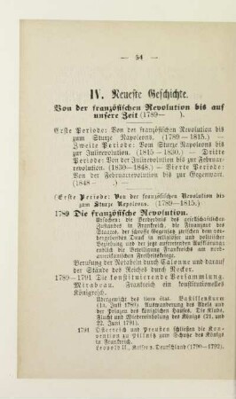 IV. Neueste Geschichte. Von der französischen Revolution bis auf unsere Zeit (1789 - )