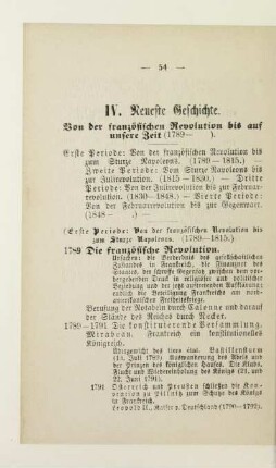 IV. Neueste Geschichte. Von der französischen Revolution bis auf unsere Zeit (1789 - )