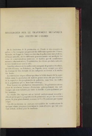 Recherches Sur Le Traitement Mécanique Des Fruits De L'Eloeis.
