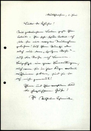 W. Schmidt an W. Schaefer