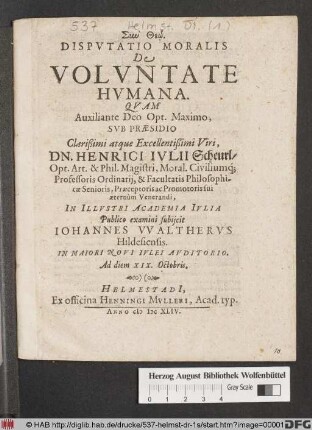 Disputatio Moralis De Voluntate Humana