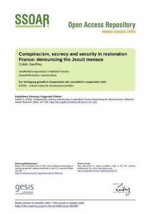 Conspiracism, secrecy and security in restoration France: denouncing the Jesuit menace