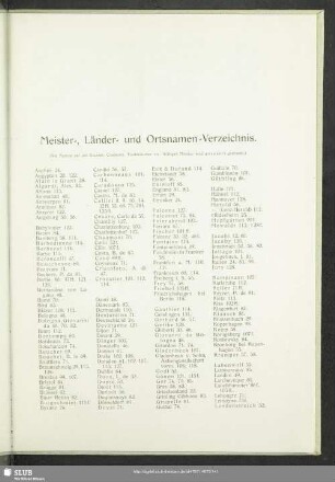 Meister-, Länder- und Ortsnamen-Verzeichnis