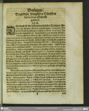 Beylagen, So zu dieser Königlichen Dänischen Deduction-Schrifft gehören