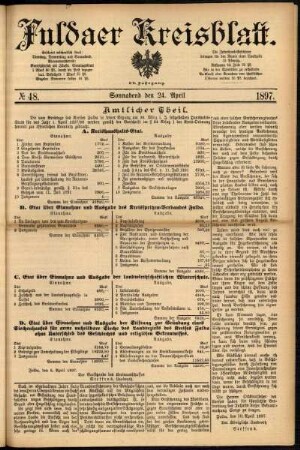 Erste Ausgabe vom Samstag, den 24. April 1897.