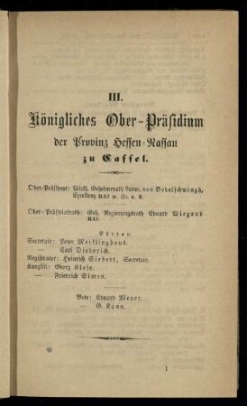 Königliches Ober-Präsidium der Provinz Hessen-Nassau zu Cassel