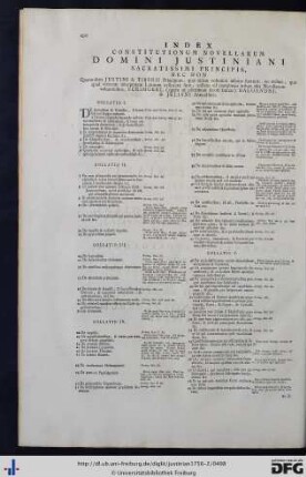 Index Constitutionum Novellarum Domini Justiniani Sacratissimi Principis.