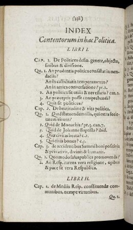 Index Contentorum in hac Politica.
