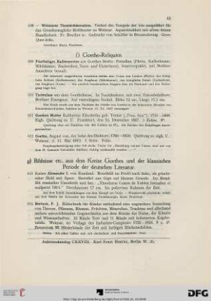 f) Goethe=Reliquien (Nr. 409-412)