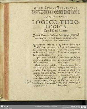 Analysis Logico-Theologica Cap. IX. ad Roman.