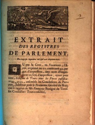 Extrait Des Registres De Parlement. Du vingt-six Septembre mil sept cent cinquante-deux