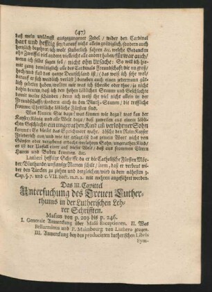 Das III. Capittel. Untersuchung des Treuen Lutherthums in der Lutherischen Lehrer Schrifften.
