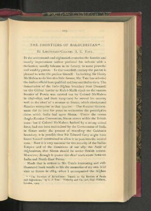The Frontiers of Baluchistan.