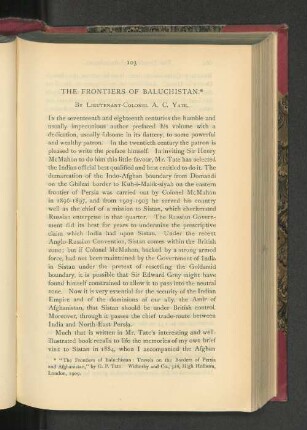 The Frontiers of Baluchistan.