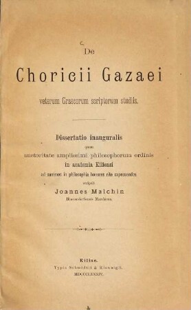 De choricii Gazaei veterum Graecorum scriptorum studiis