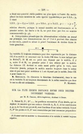 SUR LA PLUS COURTE DISTANCE ENTRE DEUX 'DROITES INFINIMENT VOISINES.