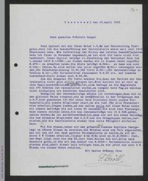 Brief von Friedericke Bröll an Helene Lange