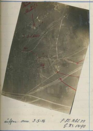 Foto feindlicher Batterien um und östlich von Beaurieux (Luftbild)