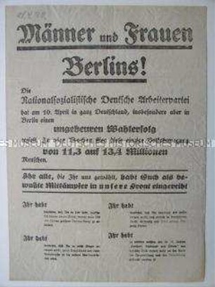 Flugschrift der NSDAP zu den Preußischen Landtagswahlen