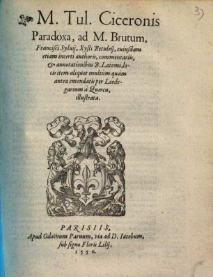 M. Tul. Ciceronis Paradoxa, ad M. Brutum